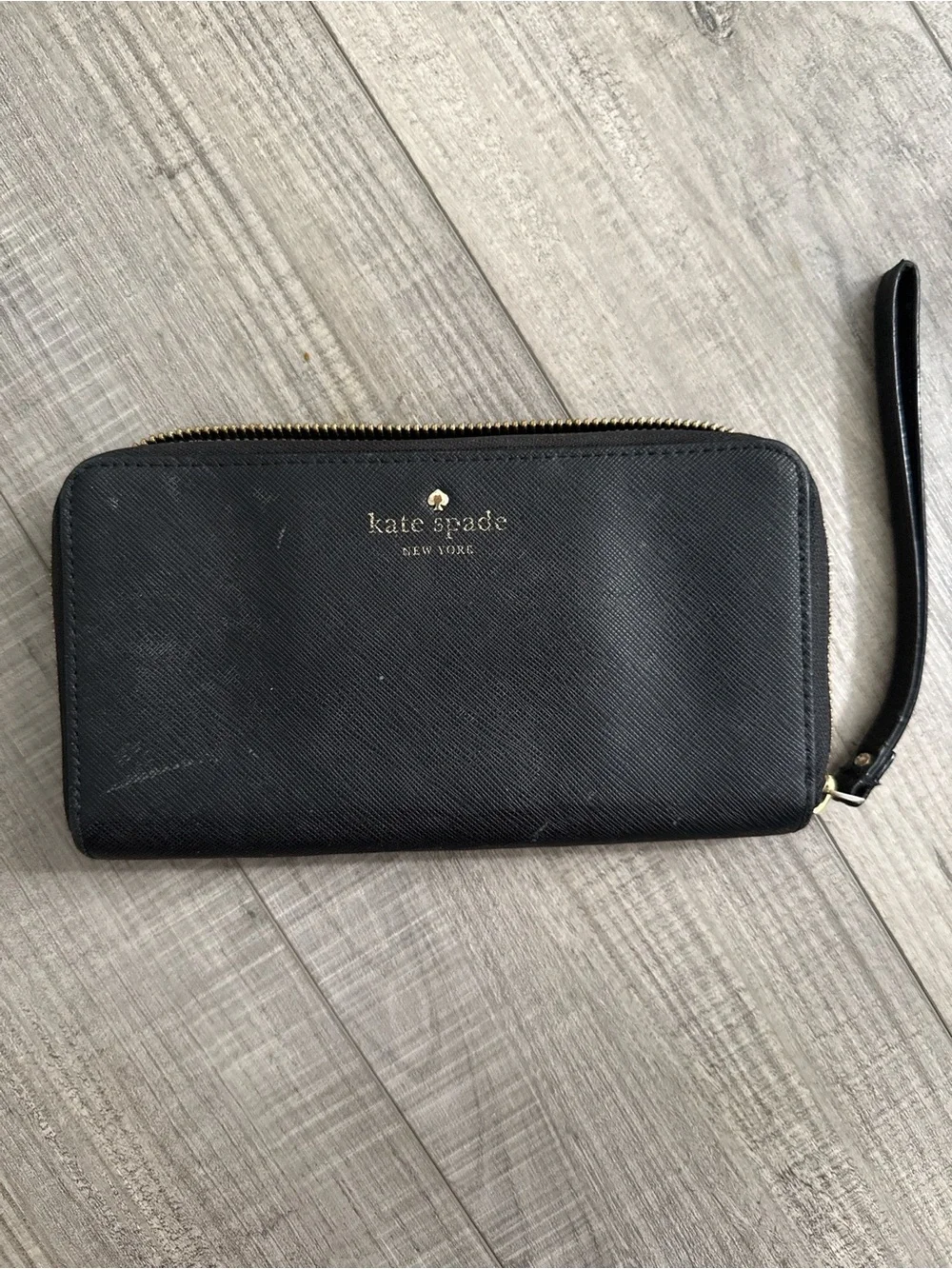 kate spade Black Zip-Around Wristlet Card Holder with Gold Logo
